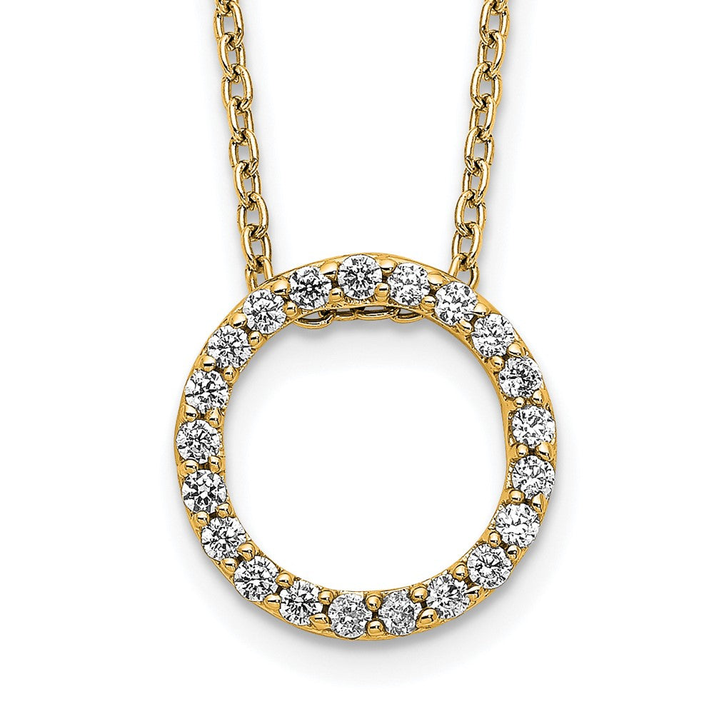 14K Gelbgold Poliert 1/4 Karat Diamant Kreis 18 Zoll Halskette