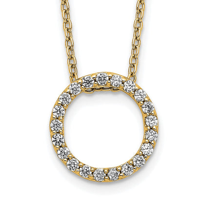 14K Gelbgold Poliert 1/4 Karat Diamant Kreis 18 Zoll Halskette