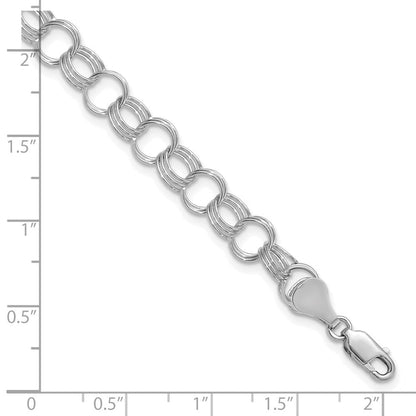 14K Weißgold 7mm Massiv Dreifach Glieder Charm Armband