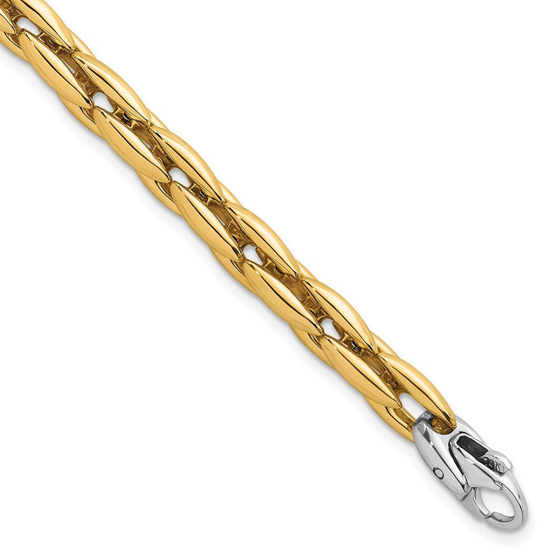 14K Bicolor Gold Bicolor Poliert 6.75mm Fantasie Ankerkette Glieder 7.25 Zoll Armband