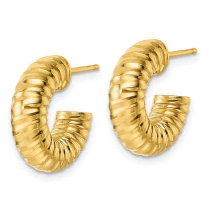 14K Gelbgold Poliert 5.00mm Strukturiert Röhre C-hoop Ohrstecker