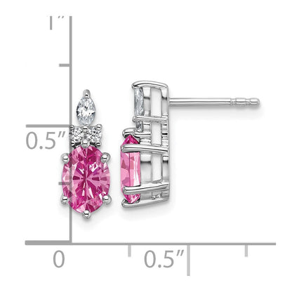 14K Weißgold Ohrstecker mit Diamanten und 7x5 mm ovalen, im Labor gezüchteten rosa Saphiren (Oktober-Geburtsstein)