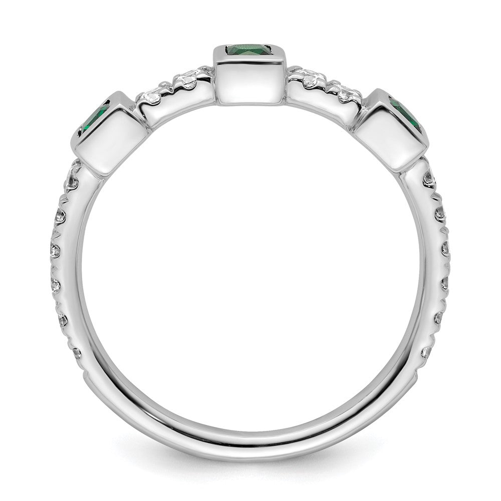 14K Weißgold Poliert Diamant und Smaragd Mode Ring