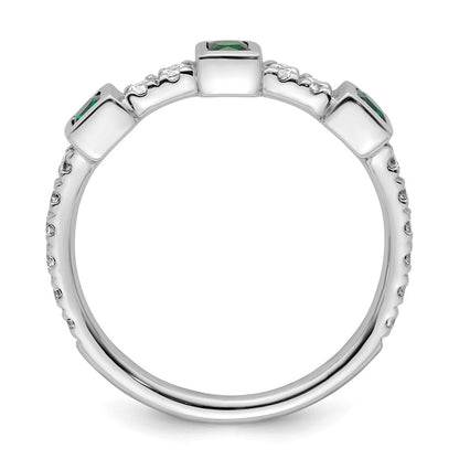 14K Weißgold Poliert Diamant und Smaragd Mode Ring