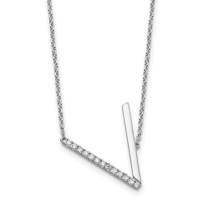 14K Weißgold Seitlich Diamant Initiale V 18 Zoll Halskette