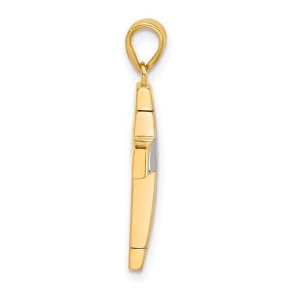 14K Bicolor Gold Zweifarbiger Polierter Kreuz-Anhänger