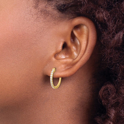 14K Gelbgold.44 Karat Diamant Rund Creole mit Sicherheits Verschluss Ohrringe