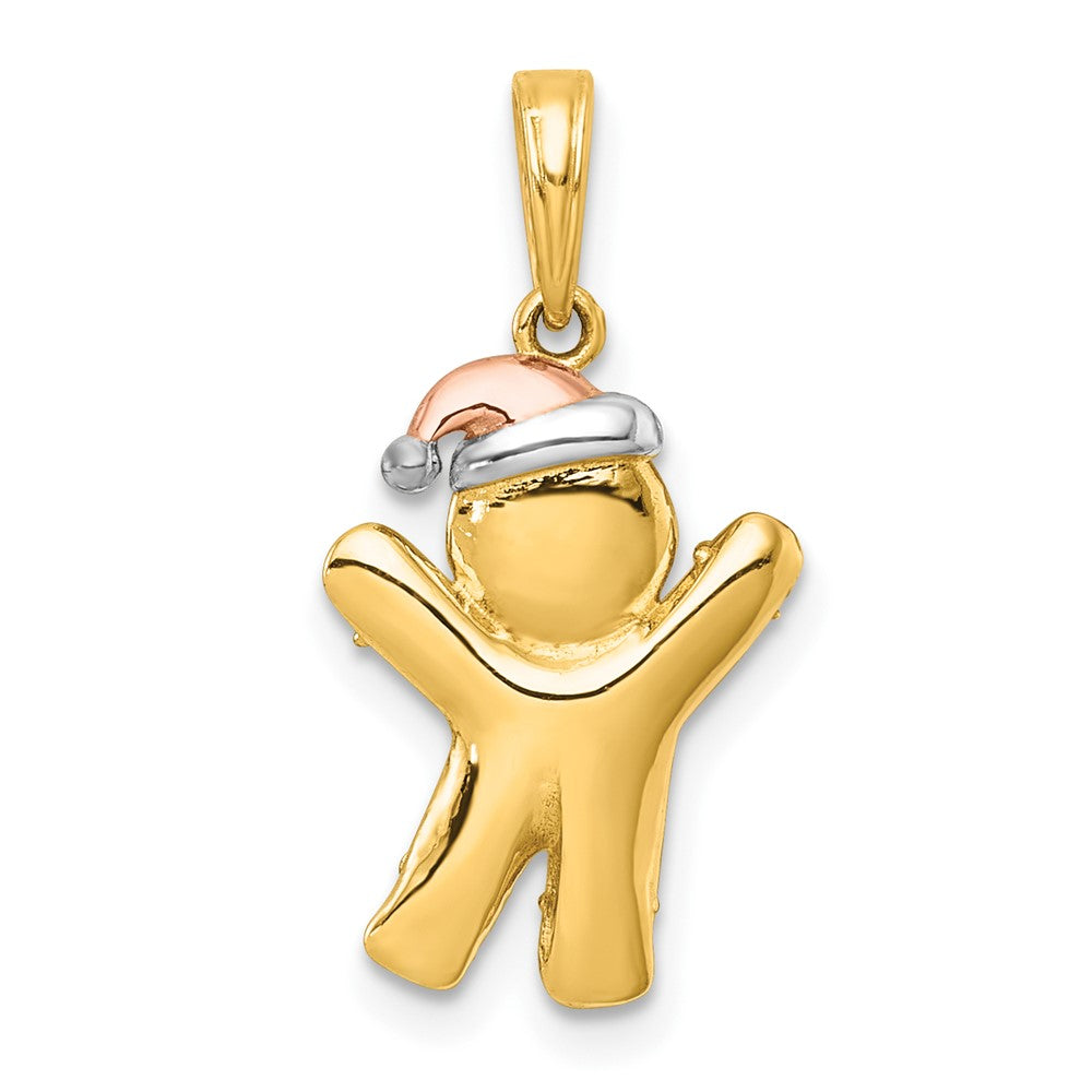 14K Gelbgold mit Rhodium- und -Beschichtung, polierter Lebkuchenmann-Charm