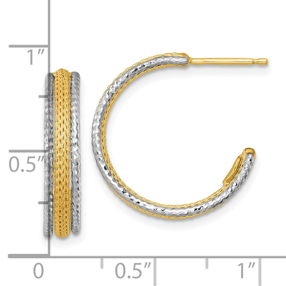14K Bicolor Gold Strukturiert Geflochten 4mm X 20mm J-hoop Ohrstecker