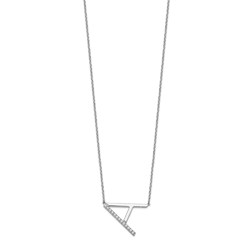 14K Weißgold Seitlich Diamant Initiale A 18 Zoll Halskette