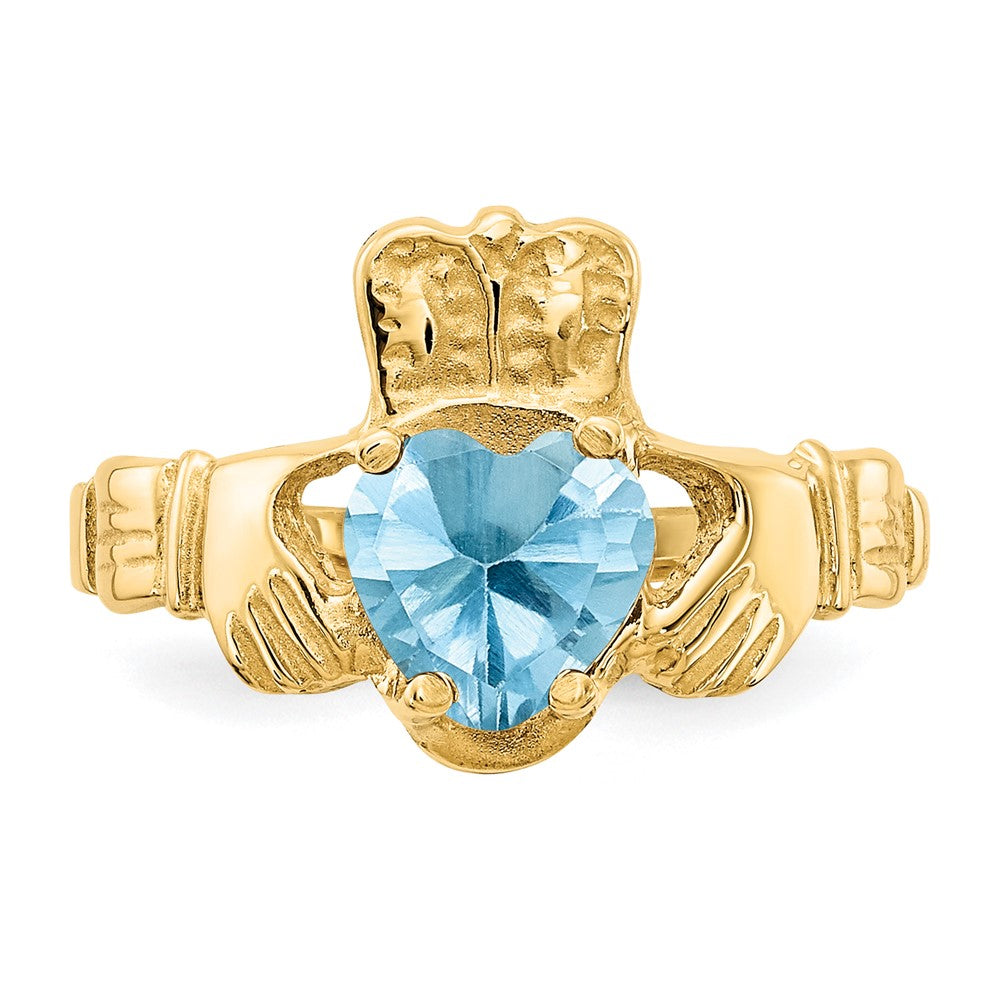 14K Gelbgold December Zirkonia Herz Geburtsstein Claddagh Ring