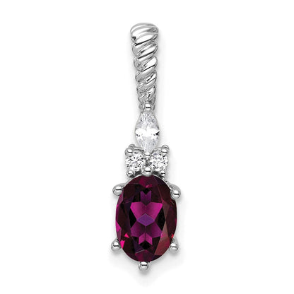 14K Weißgold Diamant und 7x5 Oval June/rhodolite Granat Gedreht Kette Anhänger