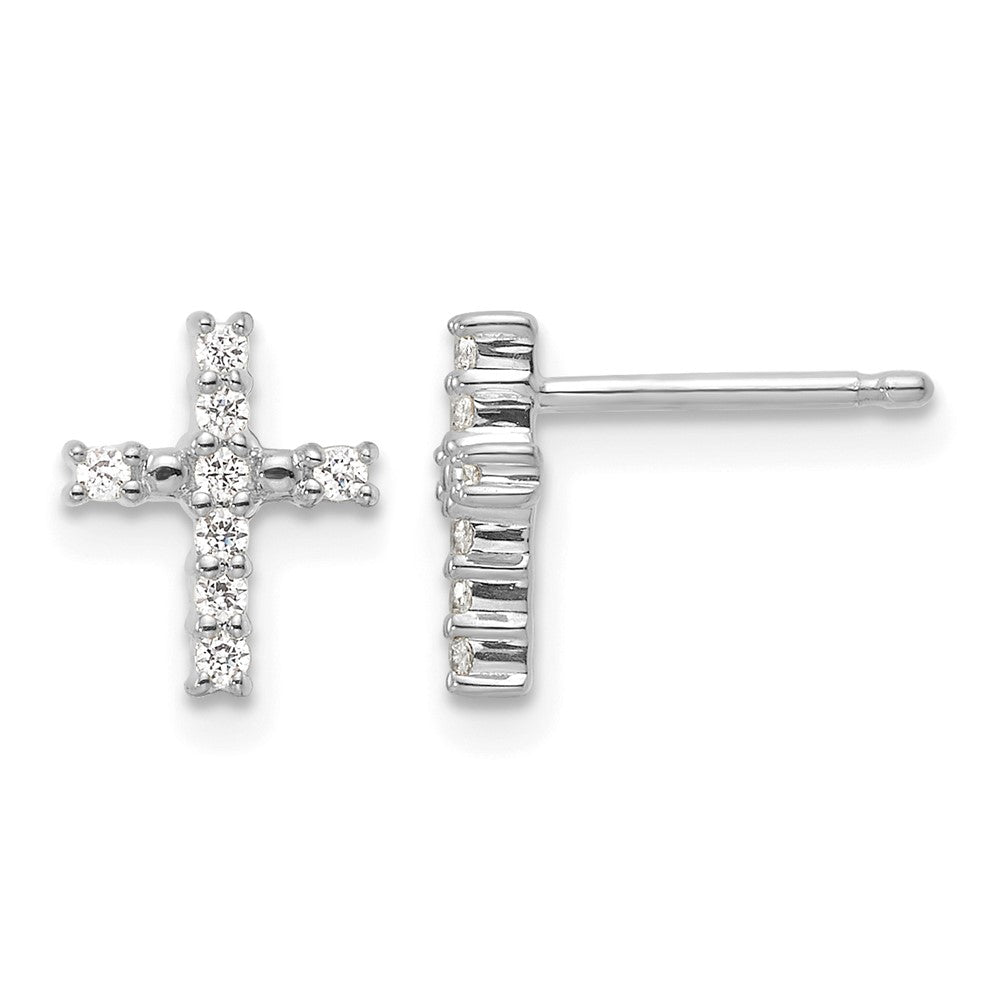 14K Weißgold Diamant-Kreuz-Ohrstecker, poliert