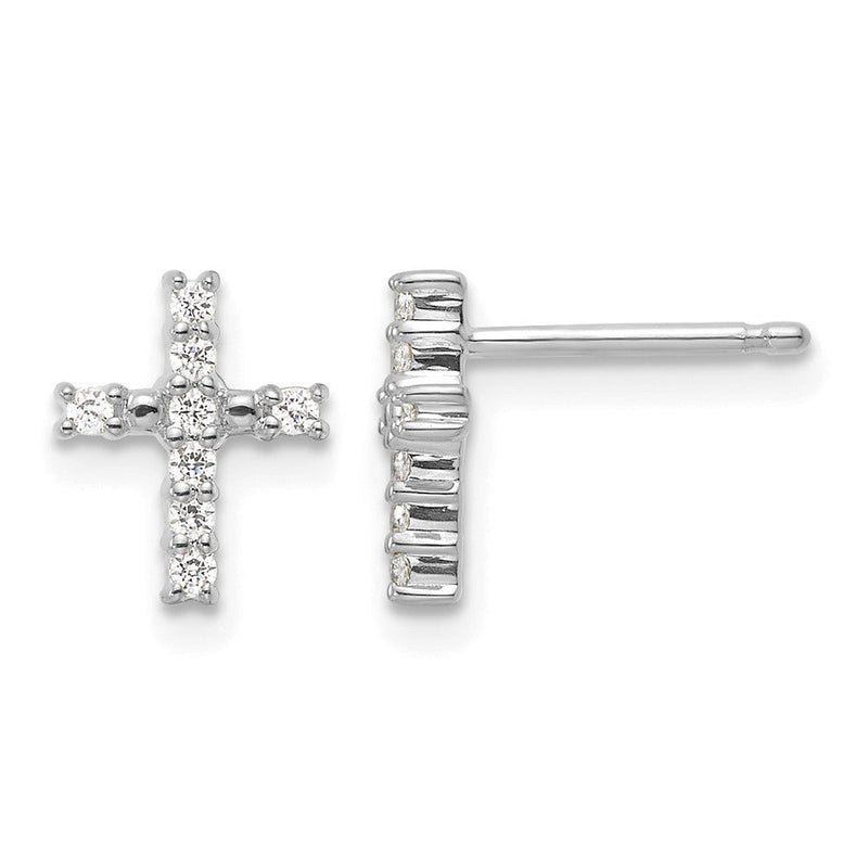 14K Weißgold Diamant-Kreuz-Ohrstecker, poliert