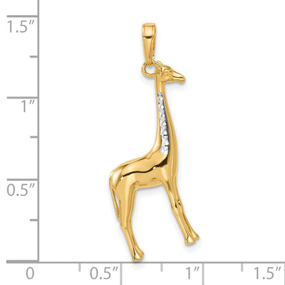 14K Gelbgold und Rhodium diamantgeschliffener 3-D Giraffen-Anhänger