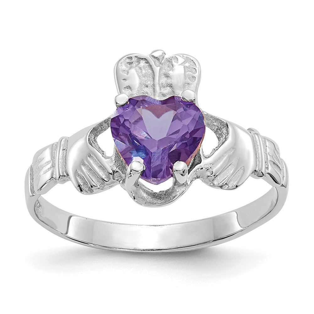 14K Weißgold June Zirkonia Herz Geburtsstein Claddagh Ring