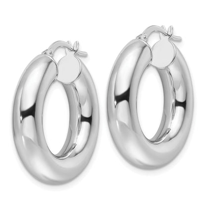 14K Weißgold 6x26mm Poliert Rund Röhre Creolen