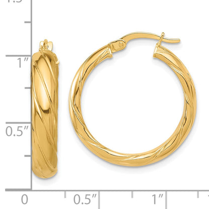 14K Gelbgold Poliert und Strukturiert Creolen