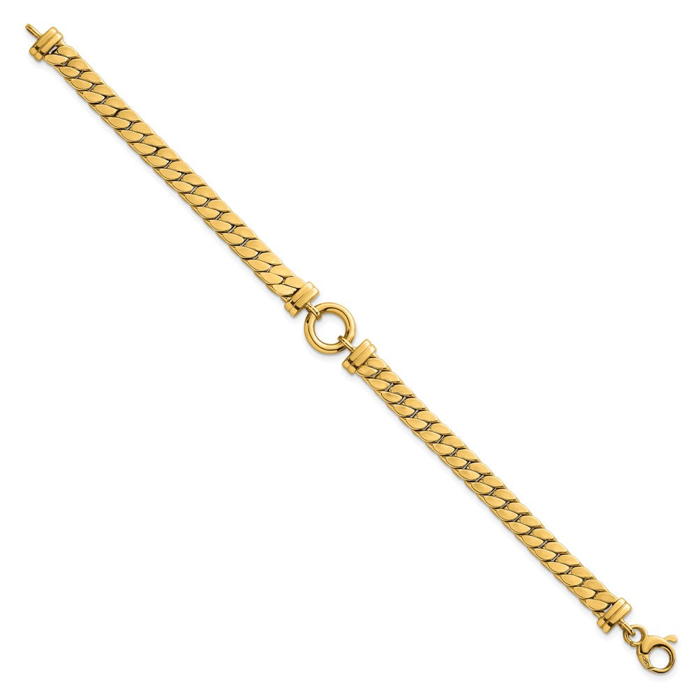 14K Gelbgold Poliert Flach Panzer Glieder mit Mittig Kreis Element 7.5 Zoll Armband