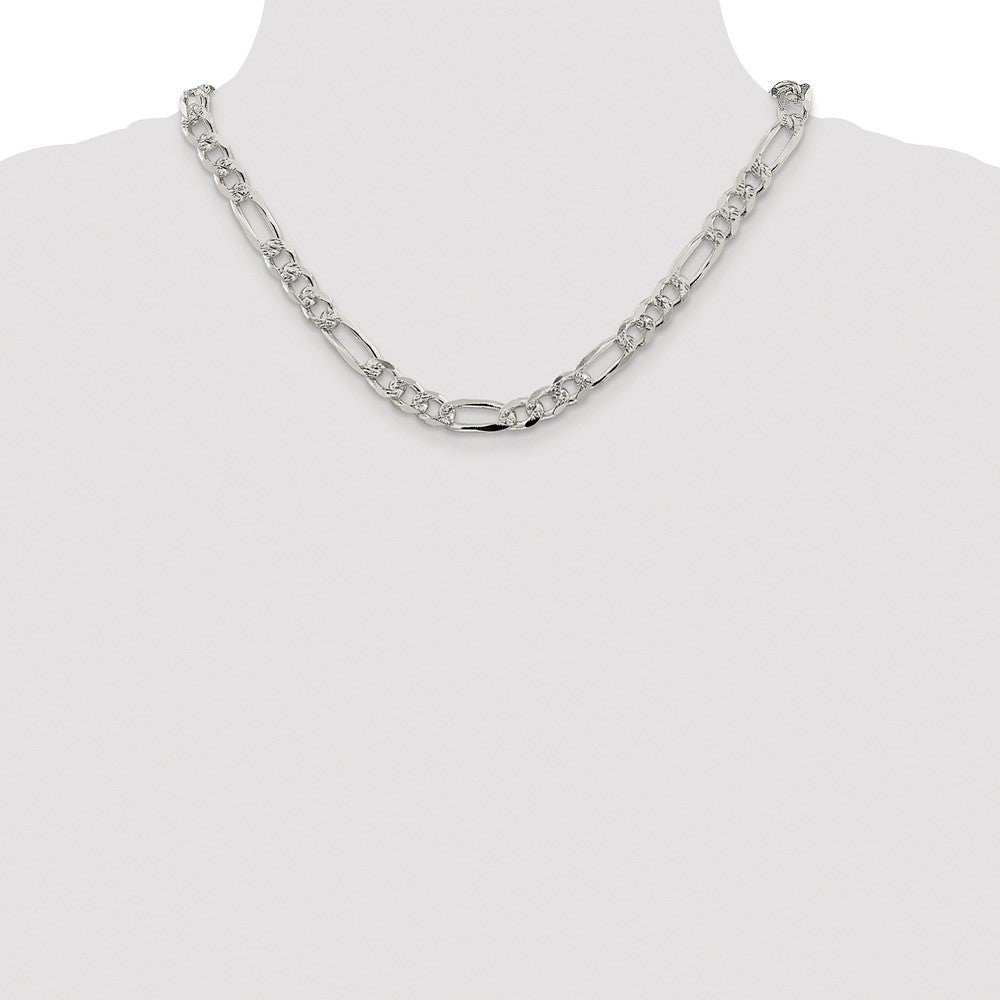 Sterlingsilber Rhodiniert 8mm Pavé‚ Flach Figaro Halskette