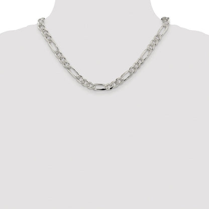 Sterlingsilber Rhodiniert 8mm Pavé‚ Flach Figaro Halskette