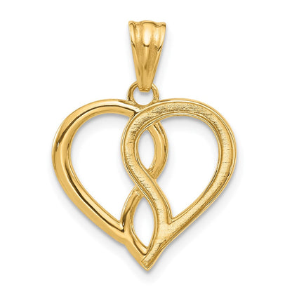14K Gelbgold und Rhodium diamantgeschliffener Unendlichkeitsherz-Anhänger