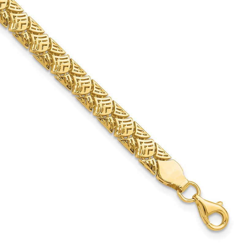 10K Gelbgold Poliert Fantasie Meerjungfrau Muster mit 1 Zoll Verlängerung. Armband