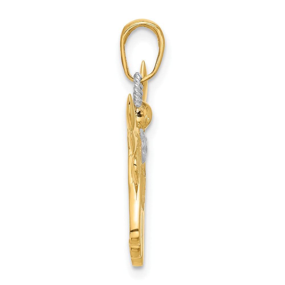 14K Gelbgold und Rhodium Diamantierter Engel-Anhänger