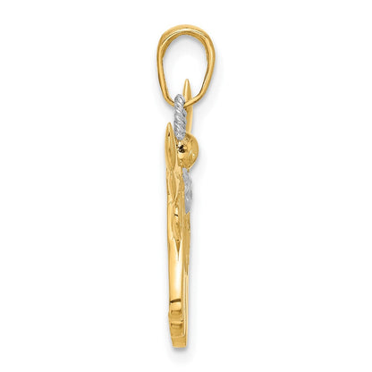 14K Gelbgold und Rhodium Diamantierter Engel-Anhänger
