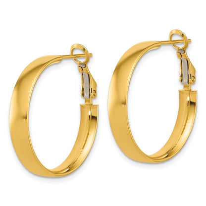 14K Gelbgold 5x25mm Poliert Flach Röhre Omega Rückseite Creolen