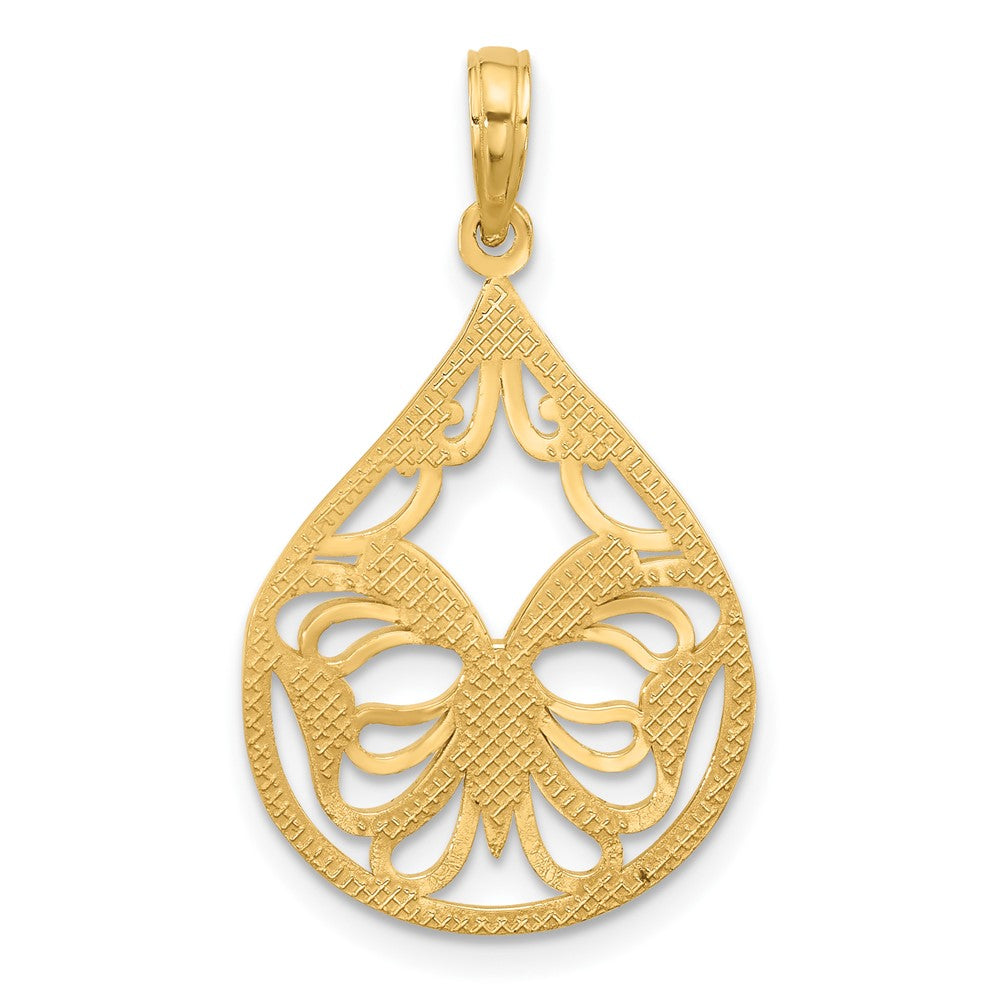14K Gelbgold polierter Fantasie-Schmetterling-Tropfen-Charm