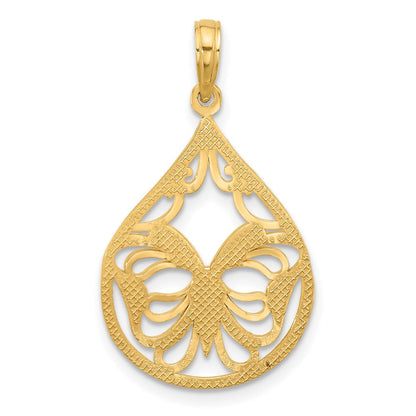 14K Gelbgold polierter Fantasie-Schmetterling-Tropfen-Charm