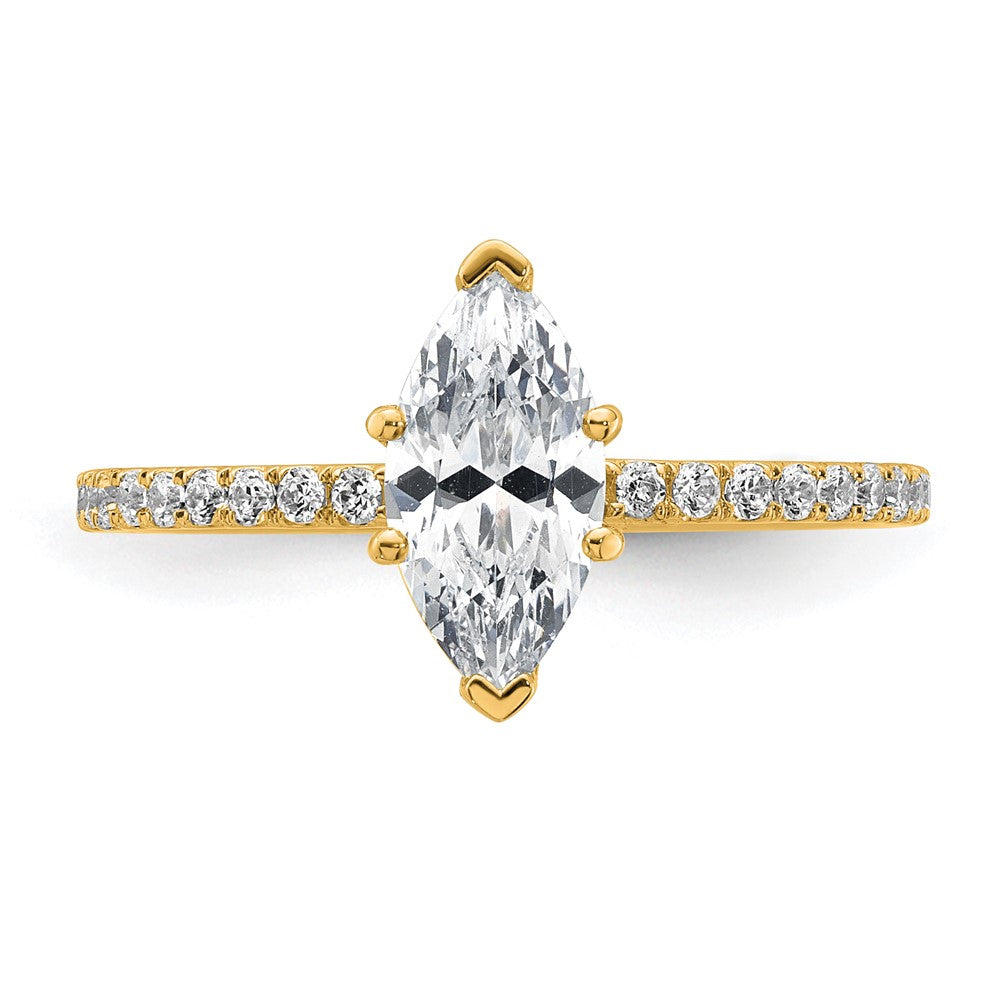 14K Gelbgold Verlobungsring mit 1 3/8K zertifiziertem, im Labor gezüchtetem Diamant VS+ F+ im Marquise-Schliff, Solitär mit Flair, komplett