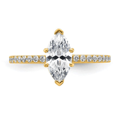 14K Gelbgold Verlobungsring mit 1 3/8K zertifiziertem, im Labor gezüchtetem Diamant VS+ F+ im Marquise-Schliff, Solitär mit Flair, komplett
