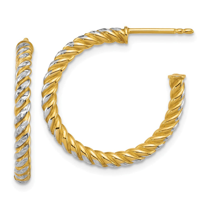 14K Gelbgold mit Rhodium Poliert Diamantiert Gedreht 2.75mm Röhre C-hoop Ohrstecker