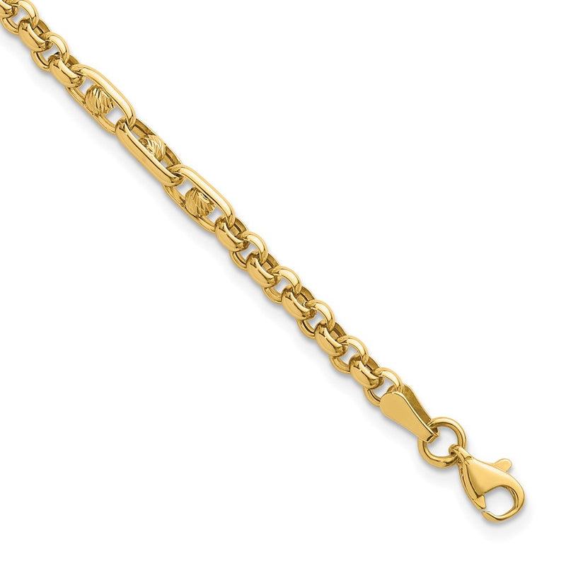 14K Gelbgold Poliert und Diamantiert 3.9mm Fantasieglieder 7.5 Zoll Armband