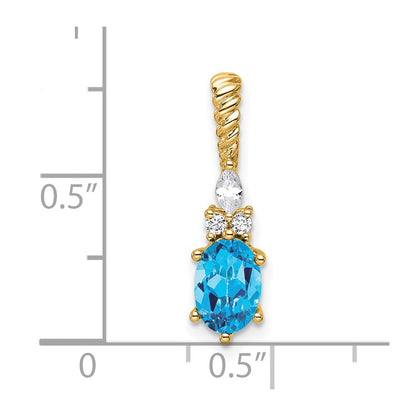 14K Gelbgold Diamant und 7x5 Oval December/ Blautopas Gedreht Kette Anhänger
