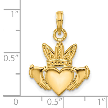 14K Gelbgold Polierter Herz-Kronen-Anhänger