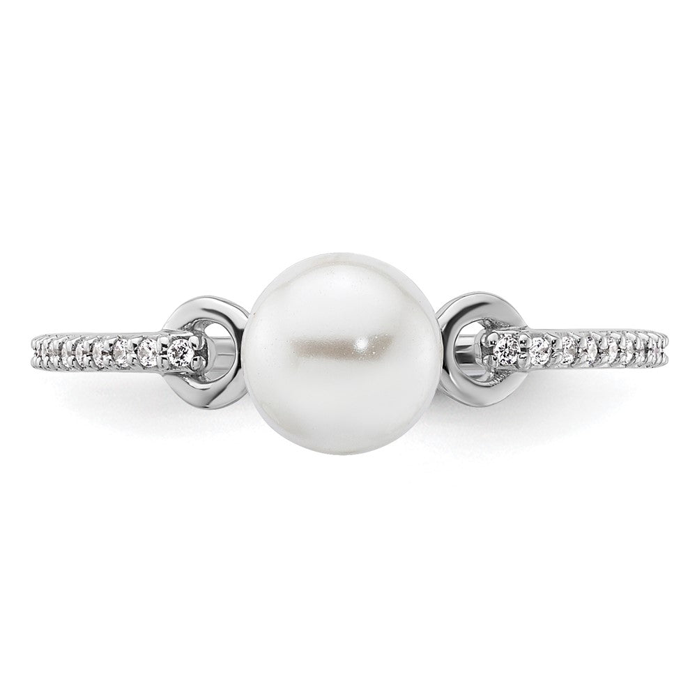 14K Weißgold Fashion-Ring mit Diamant und Perle, poliert