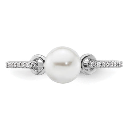 14K Weißgold Fashion-Ring mit Diamant und Perle, poliert