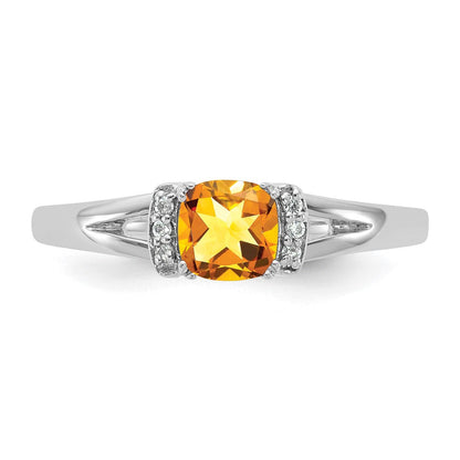 14K Weißgold Poliert Diamant und Citrin Mode Ring
