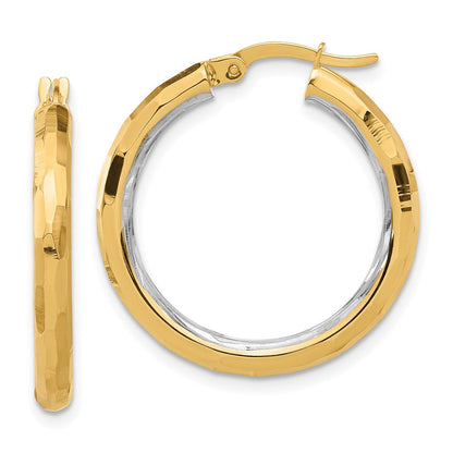 14K Gelbgold mit Rhodium Poliert und Diamantiert Creolen