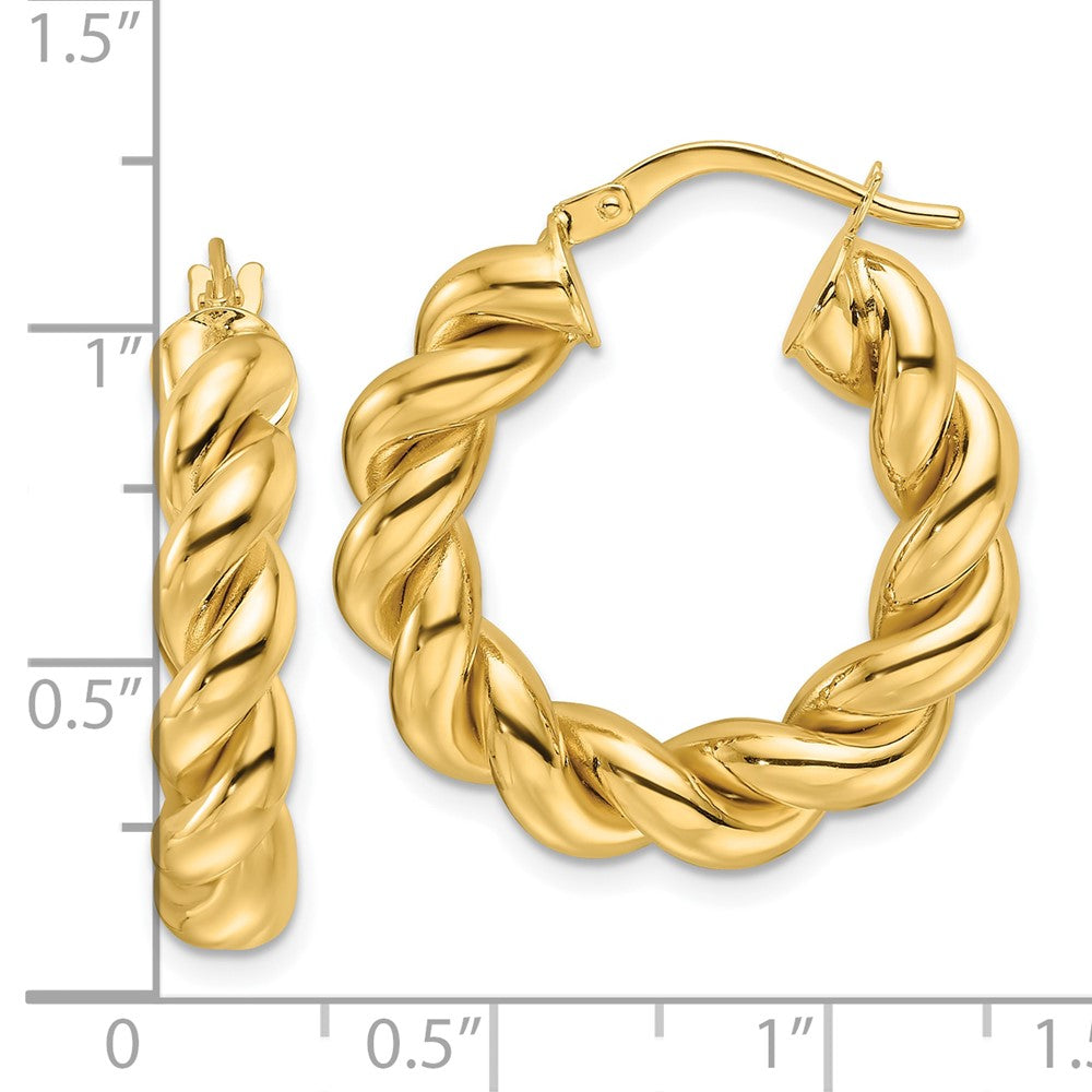14K Gelbgold Poliert 5.3mm Hohl Gedreht Rund Creolen