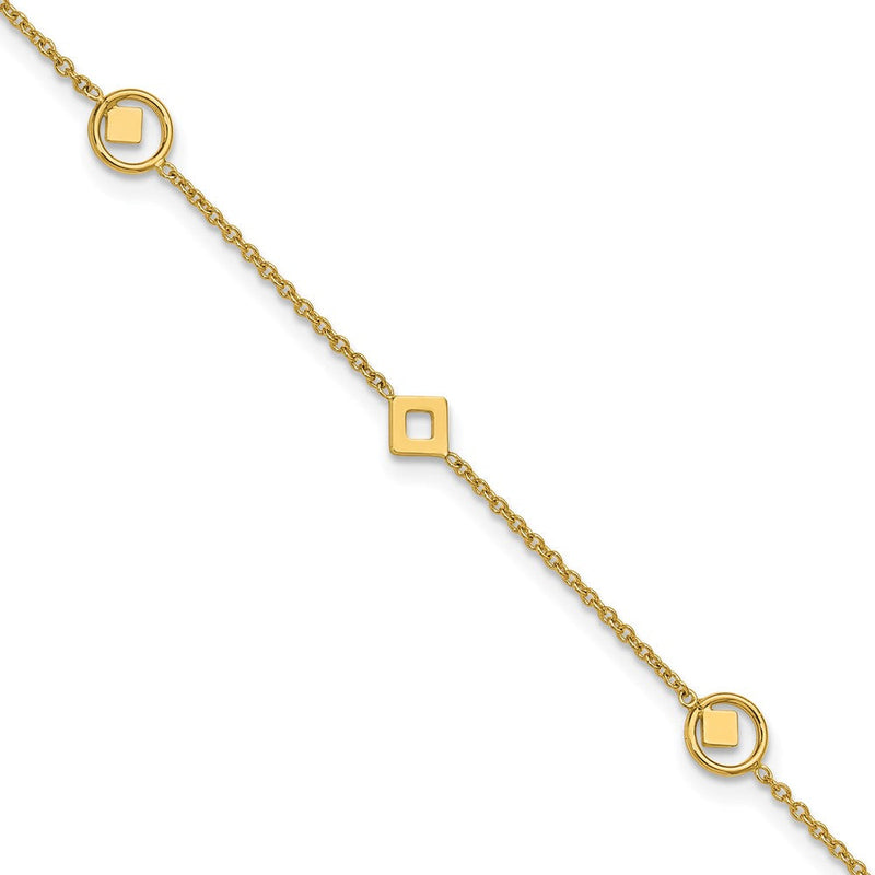 14K Gelbgold Poliert Geometric 5-station 9 Zoll Plus 1 Zoll Verlängerung - Total 10 Zoll Fußkettchen