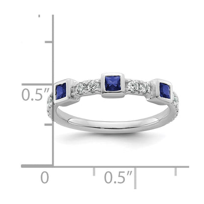 14K Weißgold Poliert Diamant und Saphir Mode Ring