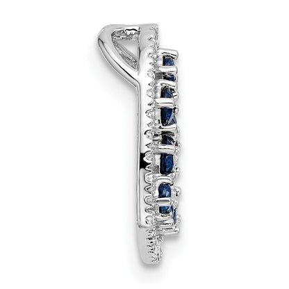14K Weißgold Poliert Diamant und Saphir Herz Kette Anhänger
