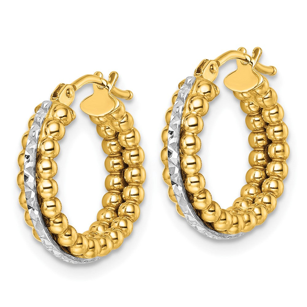 14K Bicolor Gold Bicolor Poliert und Diamantiert Gekugelt Creolen