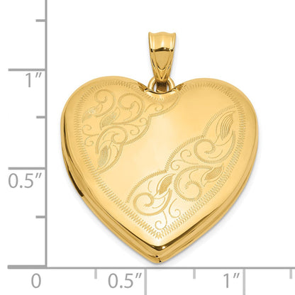 14K Gelbgold Poliert Fantasie Scrolled Design 24mm Herz Medaillon