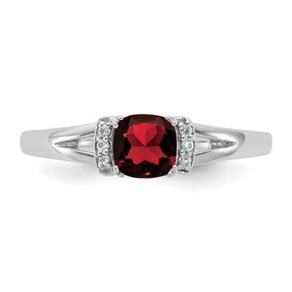 14K Weißgold Poliert Diamant und Granat Mode Ring