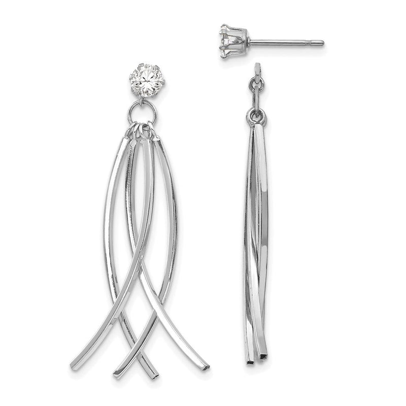 14K Weißgold Gebogen Hängend Jacken mit 4mm Zirkonia Ohrstecker